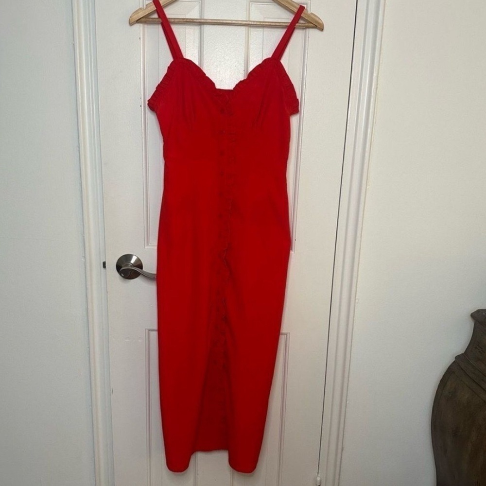 NWT Topshop Red Button Down Ruffle Hem Midi Dress Feminine Romantic Resort Small - Picture 3 of 10